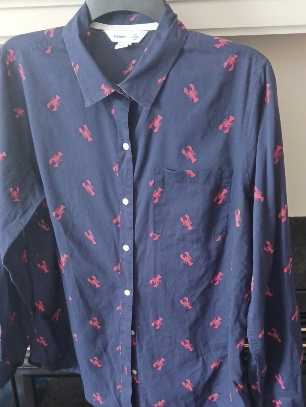 Old Navy Navy Button-Up Shirt with Red Lobster Print